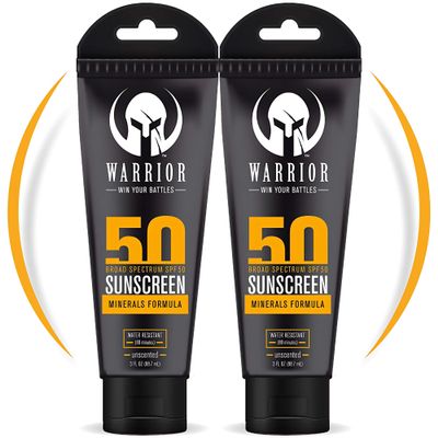 WARRIOR - WIN YOUR BATTLES- SPF 50 Sunscreen Lotion - 80 Minutes Water Resistant, Reef Safe, Unscented Lotion Non-Nao Zinc & Non-NanoTitanium Sunscreen with Mineral Formula - 3 Fl Oz - Pack of 2