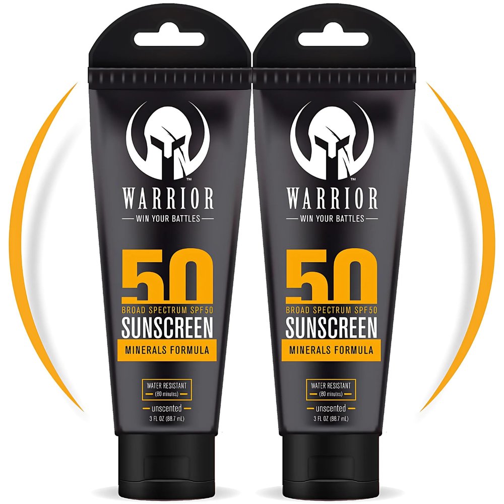 WARRIOR - WIN YOUR BATTLES- SPF 50 Sunscreen Lotion - 80 Minutes Water Resistant, Reef Safe, Unscented Lotion Non-Nao Zinc & Non-NanoTitanium Sunscreen with Mineral Formula - 3 Fl Oz - Pack of 2