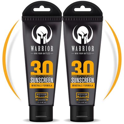 WARRIOR - WIN YOUR BATTLES- Sunscreen SPF 30 Lotion - Water & Sweat Resistant Body Lotion with SPF - Mineral Formula, Zinc & Titanium Sunscreen - Non-Toxic for Sensitive Skin - 3 FL OZ - Pack of 2