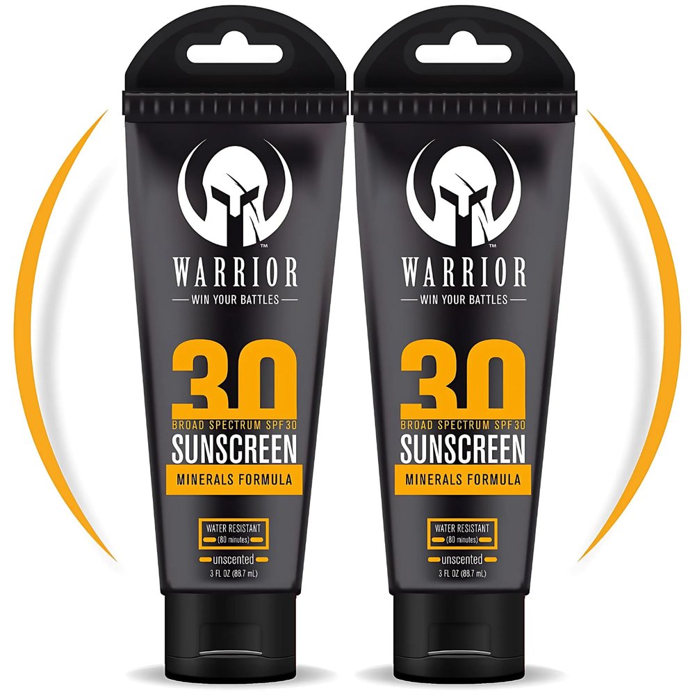 WARRIOR - WIN YOUR BATTLES- Sunscreen SPF 30 Lotion - Water & Sweat Resistant Body Lotion with SPF - Mineral Formula, Zinc & Titanium Sunscreen - Non-Toxic for Sensitive Skin - 3 FL OZ - Pack of 2