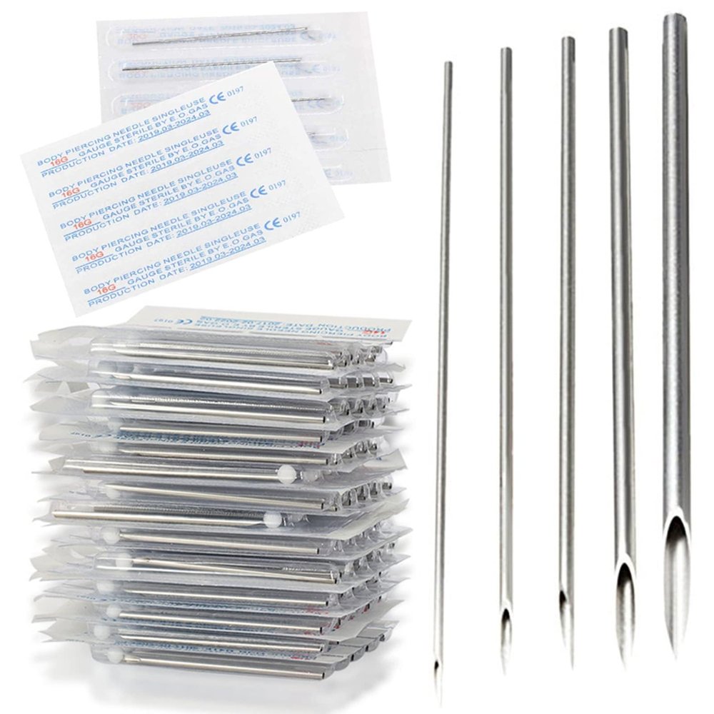 Prgislew Ear Nose Piercing Needles - 50Pcs Mixed Piercing Needles 14G and 16G Hollow Needles for Piercing Ear Nose Navel Nipple Lip Piercing Kits Piercing Tools Piercing Supplies