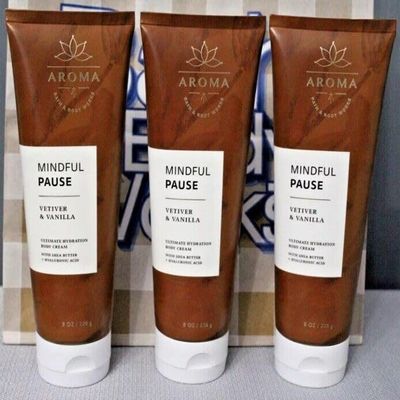3 Aromatherapy Aroma Mindful Pause Vetiver & Vanilla bath body Cream 8 oz