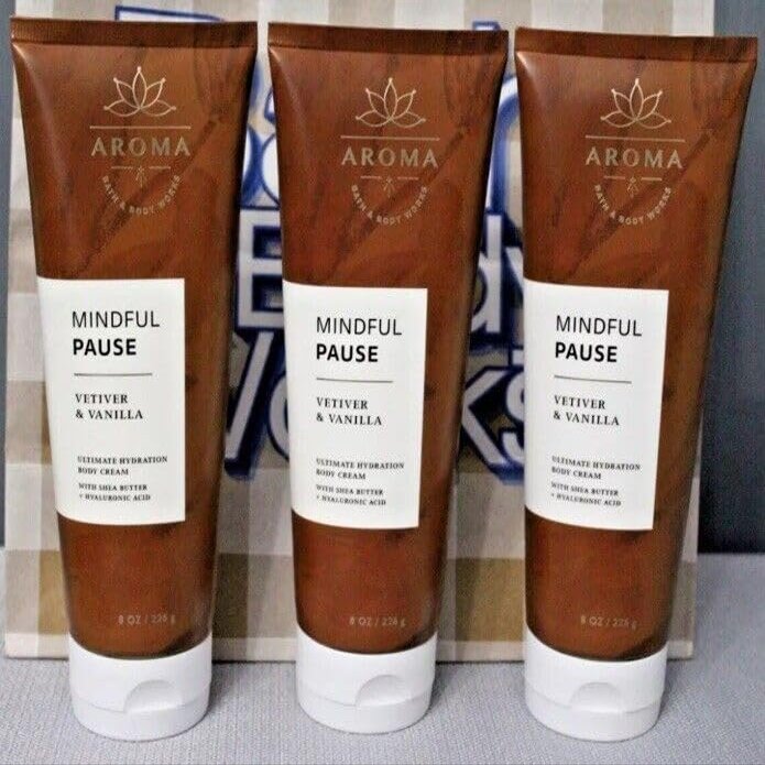 3 Aromatherapy Aroma Mindful Pause Vetiver & Vanilla bath body Cream 8 oz