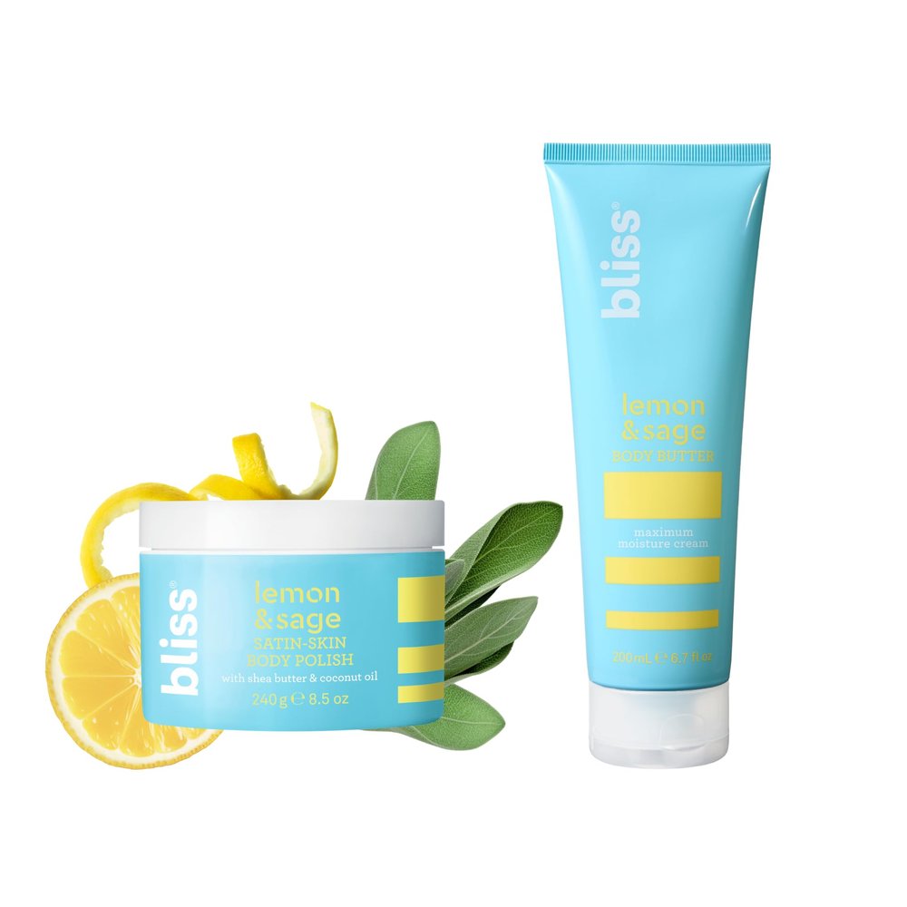 Bliss Satin-Skin Body Polish - Lemon and Sage - Body Scrub with Shea Butter and Coconut Oil and Lemon and Sage Body Butter - Iconic Scent with Shea Butter and Coconut Oil