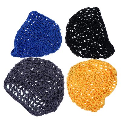 ANDRESLAD 4pcs Crochet Hair Net for Sleeping Mesh Hair Cover Elasticity Blue Black Gray and Ginger Comfortable and Hairnet for Women Keeps Place