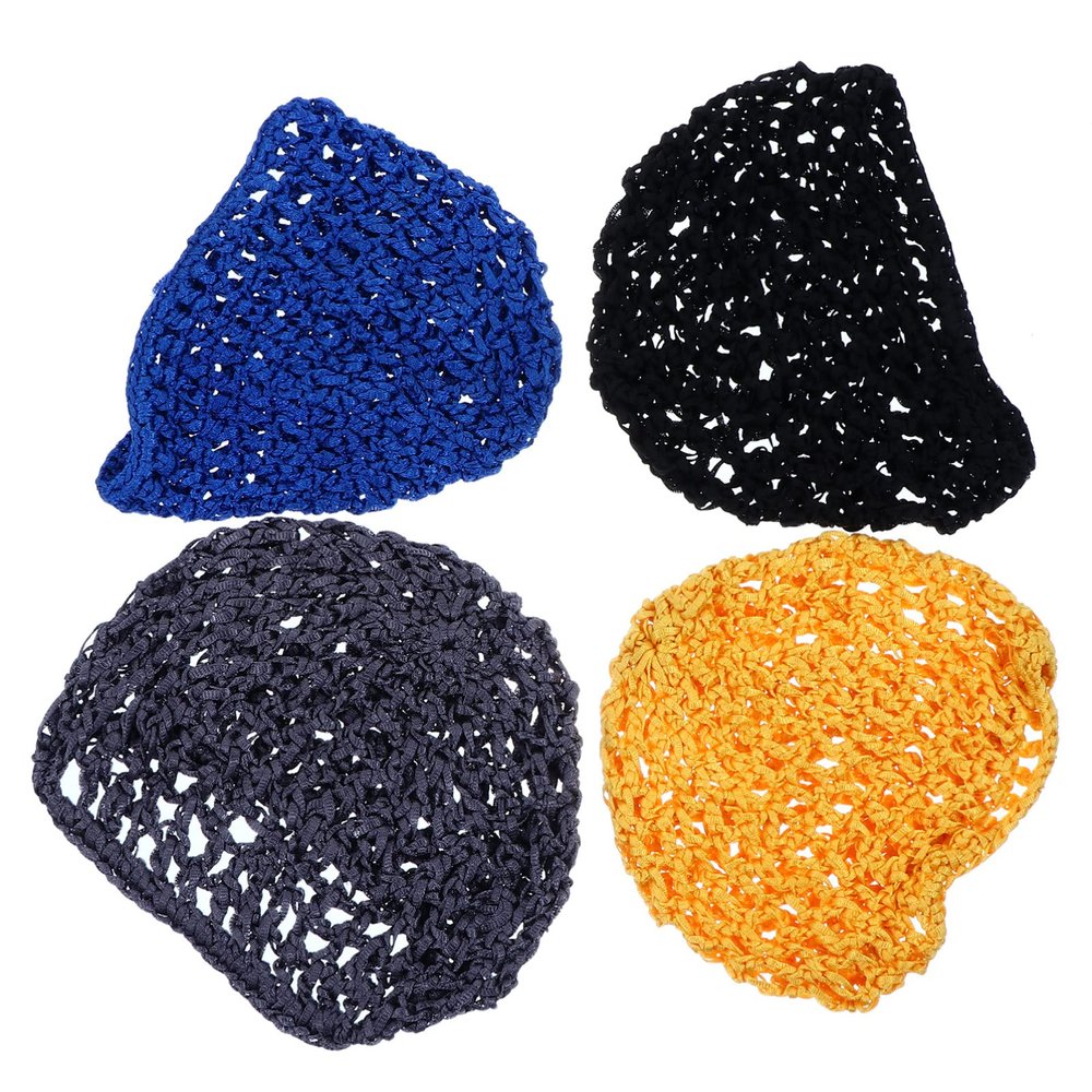 ANDRESLAD 4pcs Crochet Hair Net for Sleeping Mesh Hair Cover Elasticity Blue Black Gray and Ginger Comfortable and Hairnet for Women Keeps Place