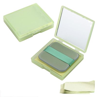 MA..YCR.EATE/ 100Pcs Face Blotting Paper for Oily Skin, Oil Blotting Sheets for Face, Natural Linen Oil Paper for Face, Blotting Paper for Makeup, Built-in Mirror & Powder Puff for Women Men Green Tea