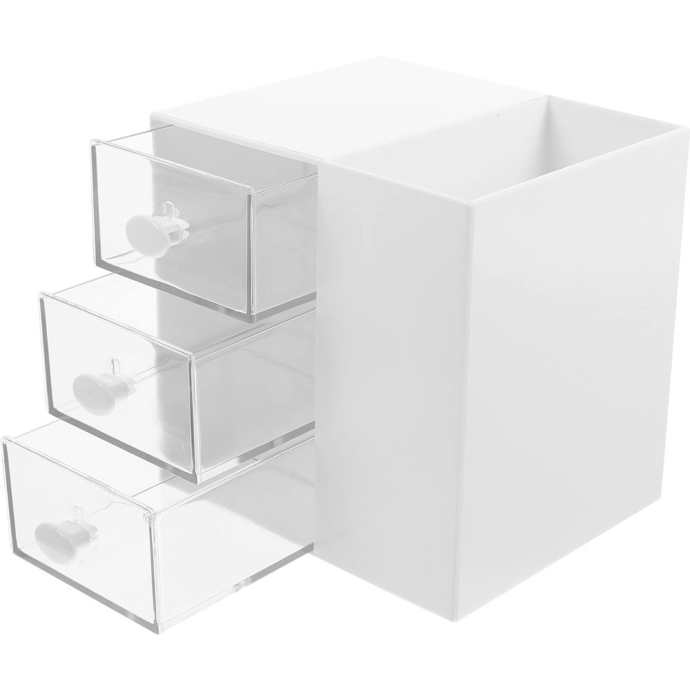 ABOOFAN Desktop Makeup Storage Basket Multi-purpose Cosmetic Organizer for Office and Bathroom Holder for Brushes Swabs and Makeup Tools White