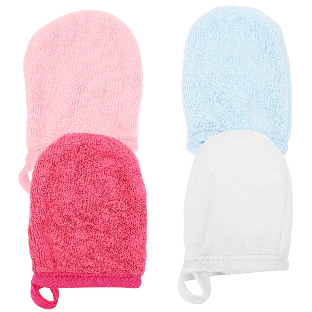 Baluue 4pcs Reusable Makeup Remover Gloves Soft Facial Cleaning Mitts Skin-friendly Washable Face Scrubber for and Exfoliating for Home and Travel