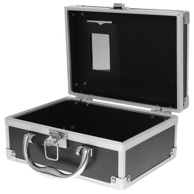 FRCOLOR Aluminum Cosmetic Case Portable Hard Shell Handle Makeup Box Travel Suitcase Wit Mirror Inside,Small Tool Box Make up Organizer for Women Man,7.8X5.5X 3.5Inches,Black
