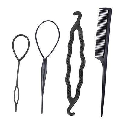 Baluue 4pcs Bun Hair Styling Kit Portable Holder Clip Roll Maker Lightweight Tools for Elegant Hairstyles for Home Salon Use Fashion Hair Design Accessories Set