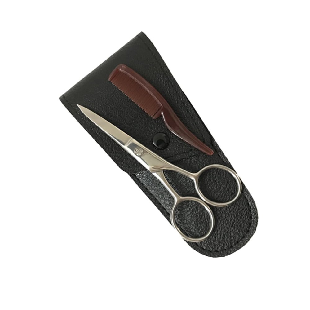 IWOWHERO Stainless Steel Beard and Eyebrow Trimmer Scissors Set for Men Precision Cutting Shears with Comb Portable Grooming Kit for Mustache and Facial Hair Care