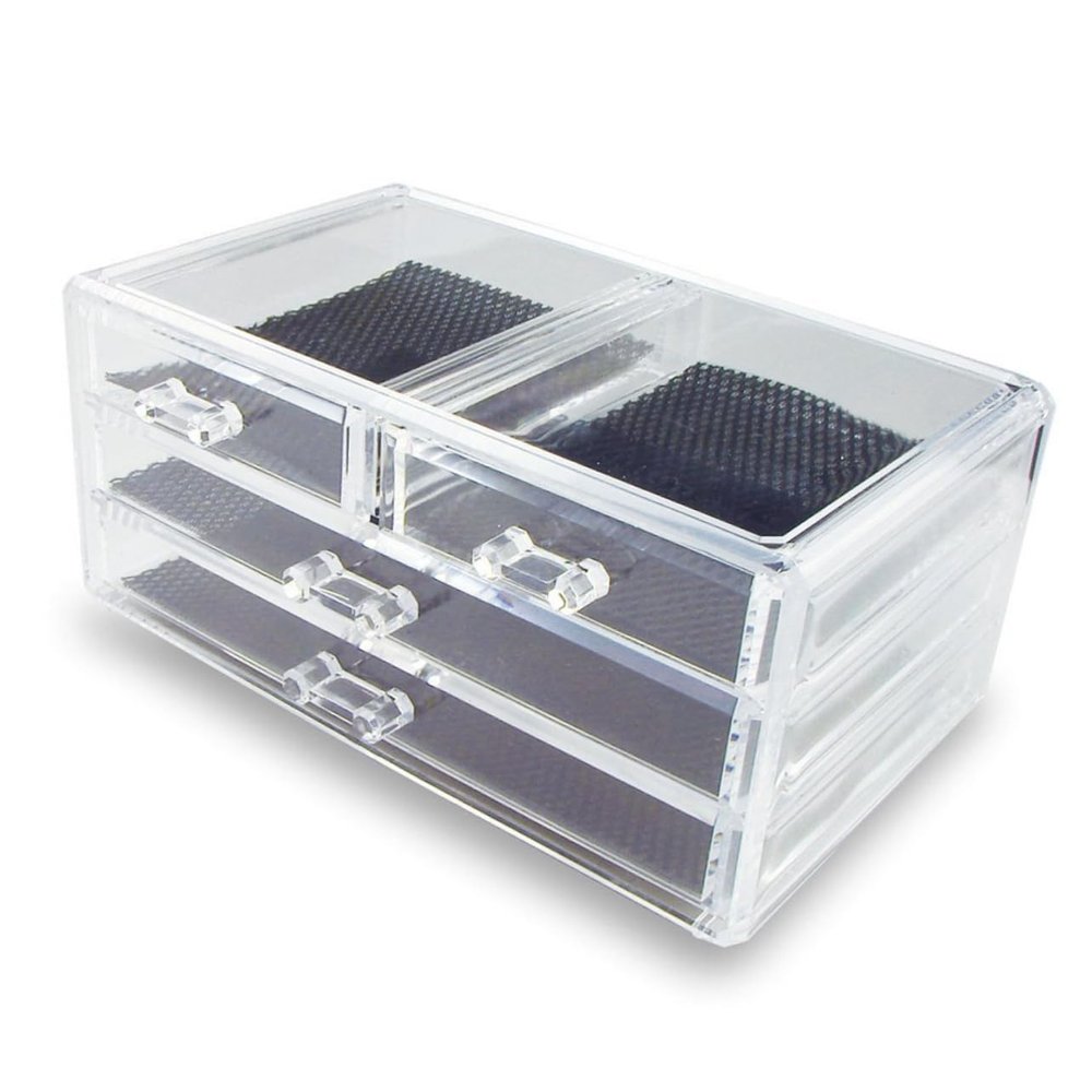 NOLITOY Clear Acrylic Makeup Organizer with Drawers Transparent Storage Box for Cosmetics Jewelry Beauty Tools Non-slip Mesh Floors for Home and Professional Use