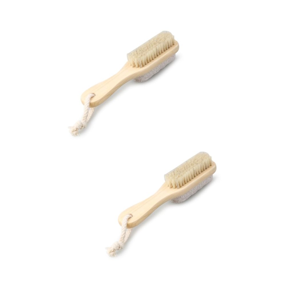 HAPINARY 2pcs Natural Boar Bristle Foot Exfoliating Brush with Wooden Handle Dry Shaver for Feet