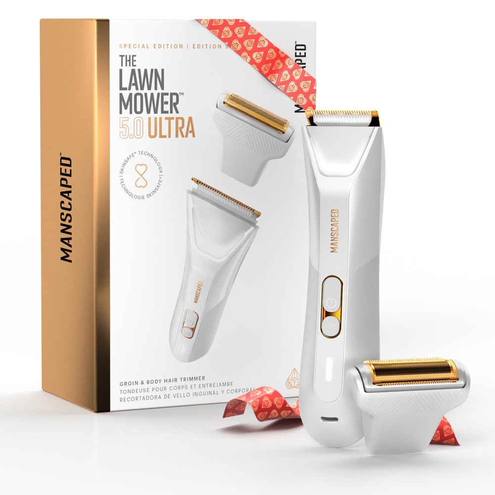 MANSCAPED The Lawn Mower 5.0 Ultra Men's & Women's Groin & Body Hair Trimmer  Dual-Head SkinSafe Trimmer & Foil Blades, Waterproof Wet/Dry Groomer, USB-C Rechargeable with Travel Case, White