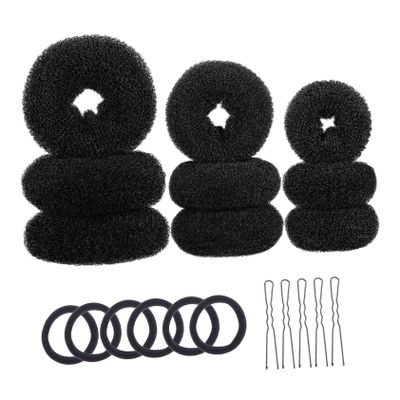 FRCOLOR 3sets Hair Donut Bun Makers Kit Includes Donut Bun Tools U-shaped Hairpins Elastic Bands for Styling