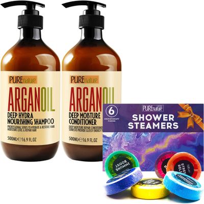 PURE NATURE LUX SPA Aromatherapy Shower Steamers Set and Argan Oil Shampoo and Conditioner Set