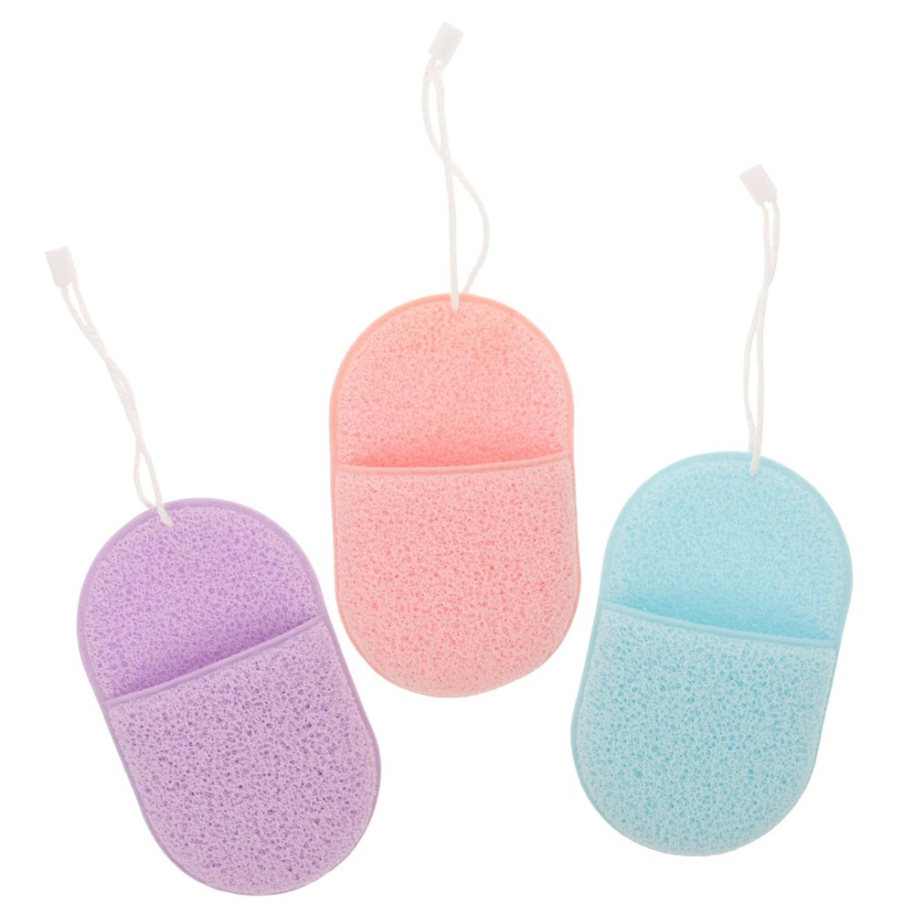 FRCOLOR 3pcs Facial Sponges Exfoliating Face Scrubbers for Makeup Removal Soft Seaweed Sponges for Women and Pink