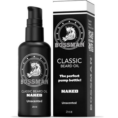 Bossman Organic Mustache & Beard Oil for Men, 2 oz Natural Beard Moisturizer with Jojoba, Argan & Avocado Oils (Naked - Unscented)