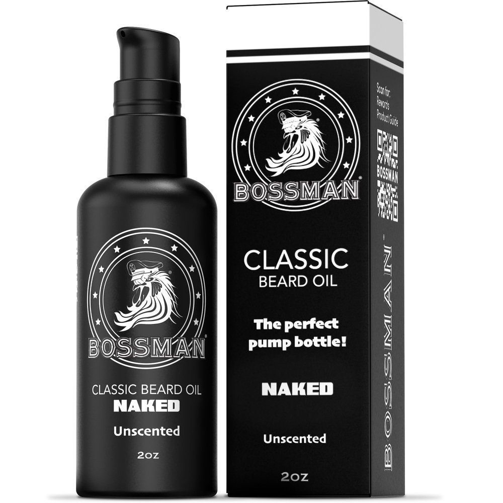 Bossman Organic Mustache & Beard Oil for Men, 2 oz  Natural Beard Moisturizer with Jojoba, Argan & Avocado Oils (Naked - Unscented)