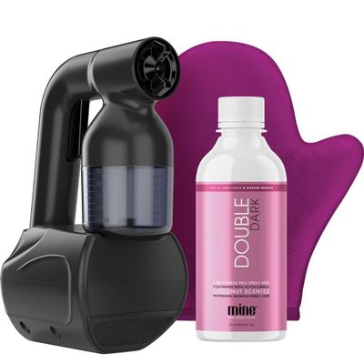 MineTan Personal Spray Tan Machine | Black At Home Spray Tan Kit - Lightweight, Handheld Portable Self Tanner, with 8oz Double Dark Pro Spray Mist Solution, Works With All Sunless Tanning Solutions
