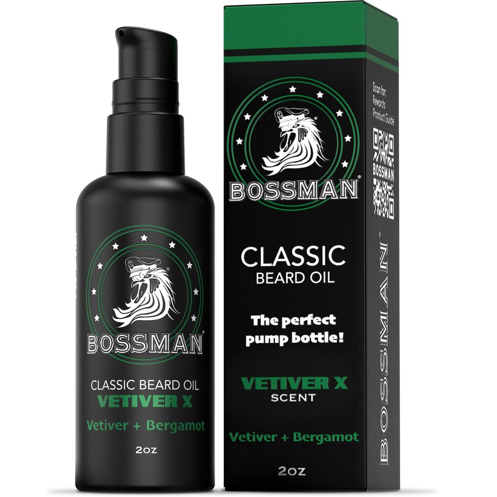 Bossman Organic Mustache & Beard Oil for Men, 2 oz  Natural Beard Moisturizer with Jojoba, Argan & Avocado Oils (Vetiver X Scent)