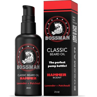 Bossman Organic Mustache & Beard Oil for Men, 2 oz Natural Beard Moisturizer with Jojoba, Argan & Avocado Oils (Hammer Scent)