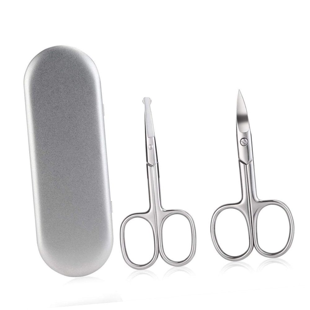 Didiseaon 2pcs Stainless Steel Scissors Set Nose Hair Trimmer Eyebrow Scissor Vibrissa Scissor Safe for Facial Hair Home Use