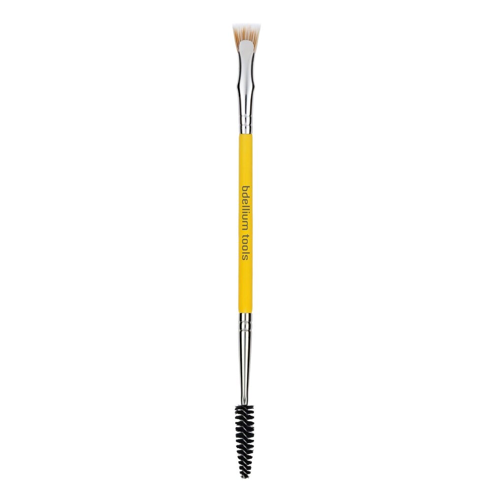 Bdellium Tools Professional Makeup Brush - Studio Series 728 Double-ended Bent Lash Fan/Spoolie - With All-Vegan Synthetic Fibers, For Achieving Clean, Clump-free Mascara Application (Yellow, 1pc)