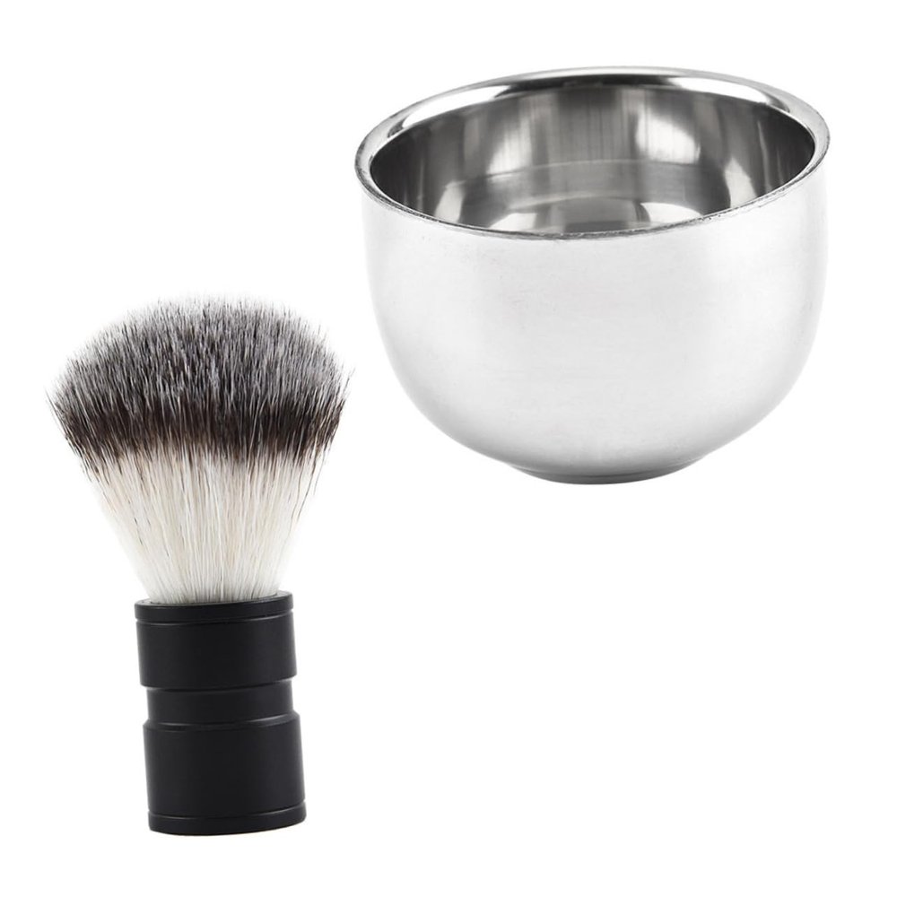 NOLITOY 2pcs Men Hair Shaving Tool Stainless Steel Shaving Kit Brush Mug Beard Shaper Easy to Clean