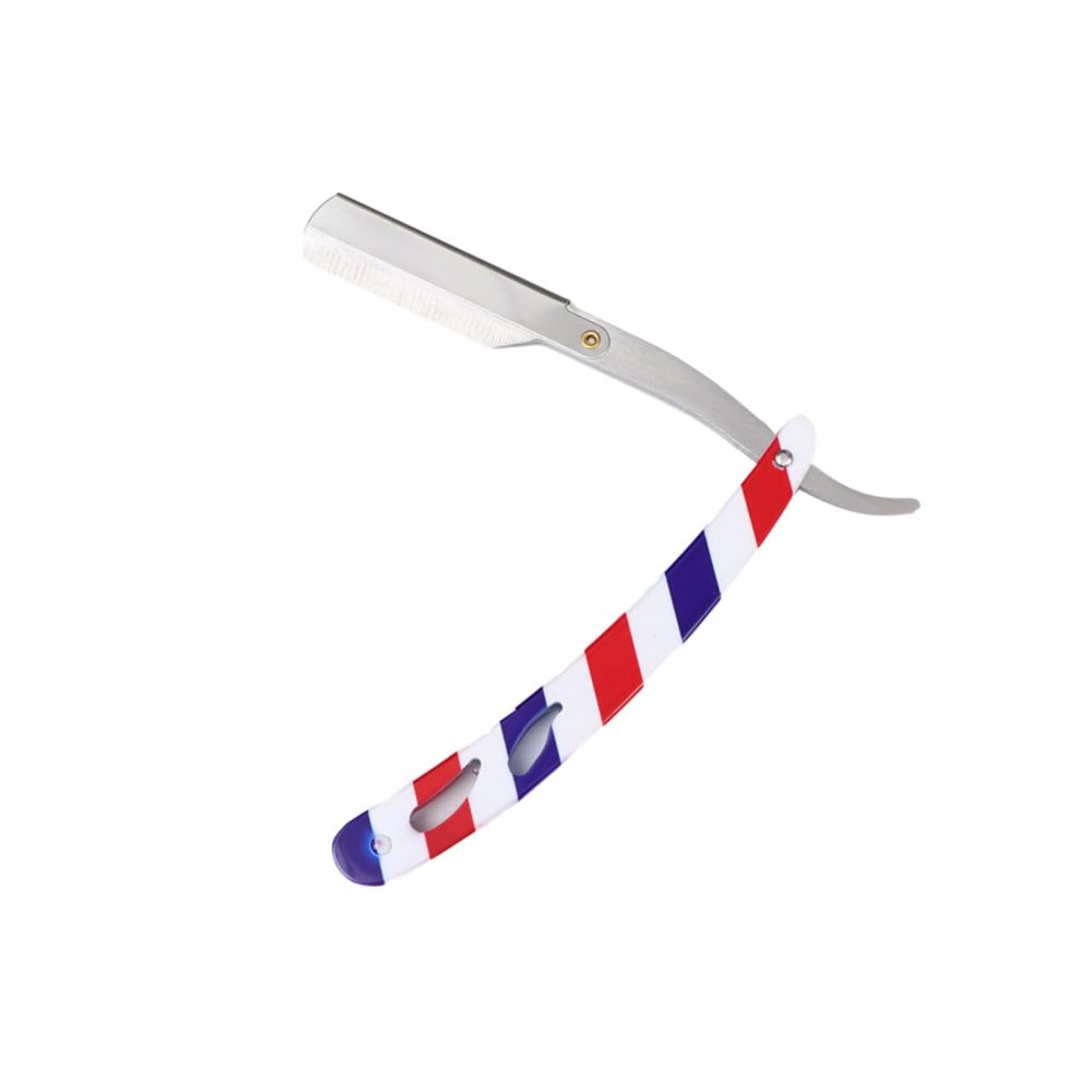IWOWHERO Red Blue White Stripe Manual Beard Razor for Salon and Eyebrow Grooming Traditional Shaving Tool Without Blades Safe and Comfortable Design for Men