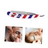 IWOWHERO Red Blue White Stripe Manual Beard Razor for Salon and Eyebrow Grooming Traditional Shaving Tool Without Blades Safe and Comfortable Design for Men view 4