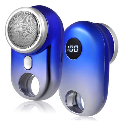 NULYLU Rechargeable Mini Electric Shaver for Men Portable Cordless Razor Gradient Blue with High-definition Display Ergonomic Design for Home Travel and Business Use