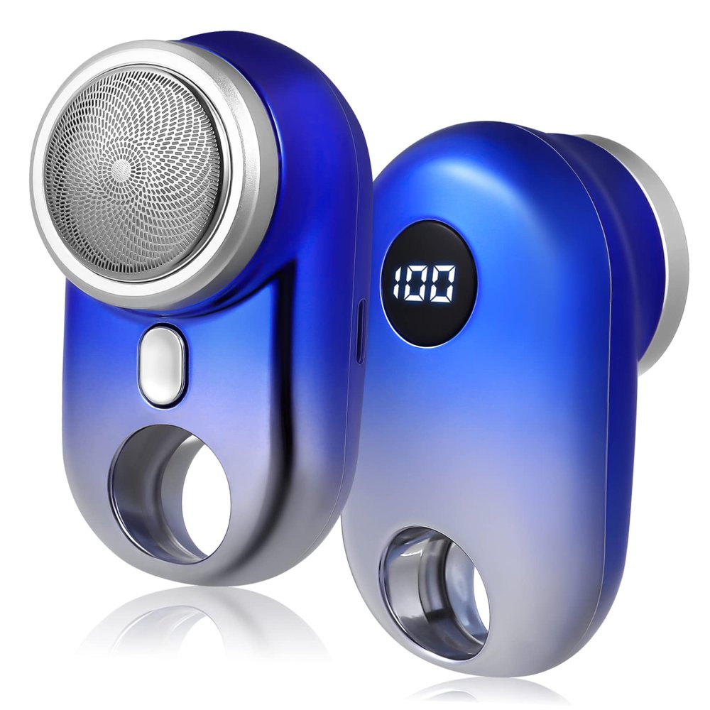 NULYLU Rechargeable Mini Electric Shaver for Men Portable Cordless Razor Gradient Blue with High-definition Display Ergonomic Design for Home Travel and Business Use
