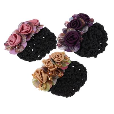 Beatifufu 3pcs Flower Hair Bun Covers Fabric Hair Nets Floral Design for Women for Casual and Formal Occasions for Dancers and Performers
