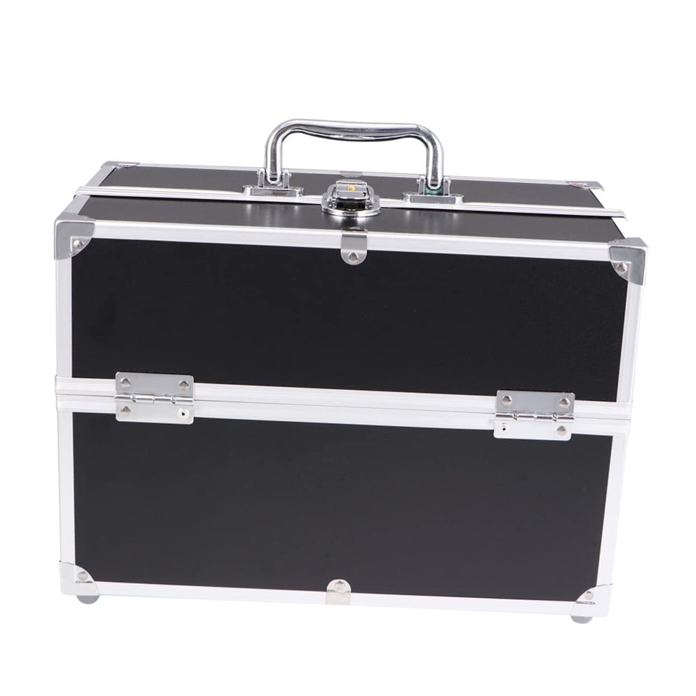 Baluue Handheld Makeup Train Case Organizer for Travel Portable Cosmetics Box Shoulder Strap and Material Black