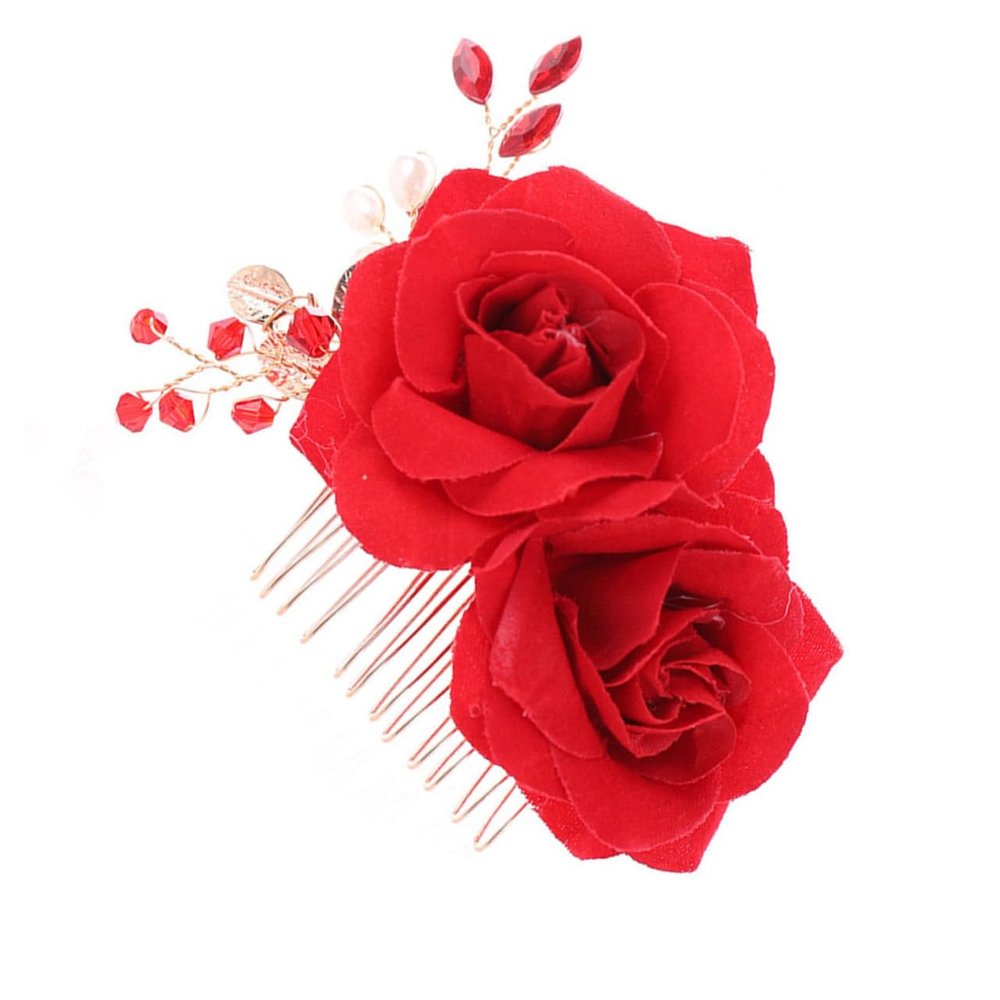 Baluue Bridal Rose Flower Hair Comb Wedding Headpiece Comb Rhinestone Headbands for Women Wedding Headdress