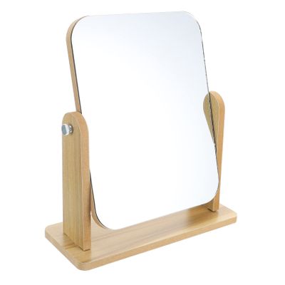 Baluue Home Tabletop Makeup Mirror with Swivel Rotation Wood Stand Stylish Design for Bathroom Bedroom Use for Makeup Application Grooming Tasks