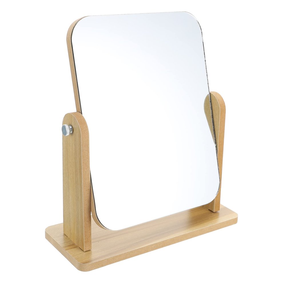 Baluue Home Tabletop Makeup Mirror with Swivel Rotation Wood Stand Stylish Design for Bathroom Bedroom Use for Makeup Application Grooming Tasks