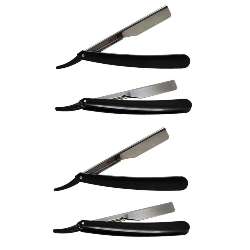 Beatifufu 4pcs Manual Folding Straight for Men Barbershop Shaving Tool for Beard and Hair Grooming Space-saving Design Less Skin Irritation