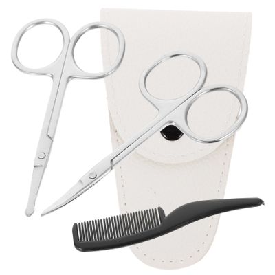 Didiseaon 8pcs Precision Beard Grooming Scissors Set Stainless Steel Nose Hair Trimmer Kit Pointed Round Scissors Includes White Leather Comb for Men Facial Hair Care