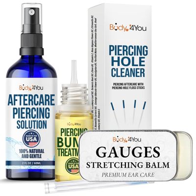 BodyJ4You Piercing Aftercare Spray Keloid Bump Removal Piercing Hole Cleaner Ear Balm - Earring Hole Cleaner Piercing Floss Hole Cleaner - Natural Saline Wound Wash - Pierced Ears Nose Cleaning Kit