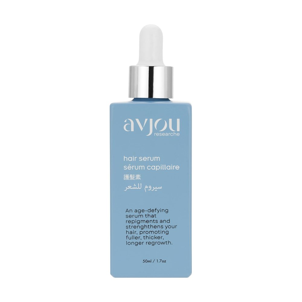 Avjou Researche Scalp Serum  Thicker, Fuller-Looking Hair + Targets Visible Signs of Premature Greying  3 Patented Ingredients  Backed by Cosmetic Science  Oil-Free, All Hair Types, 1.7 oz