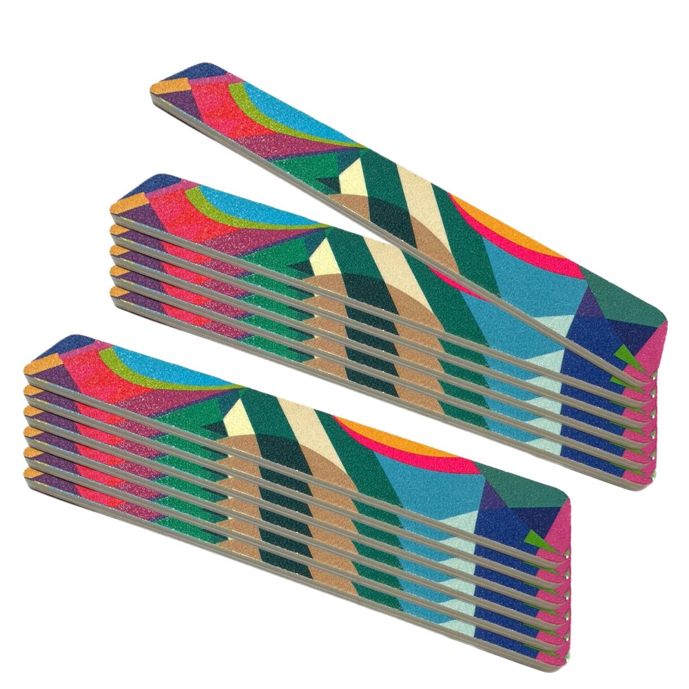 12 ALAZCO Jumbo Dual-Sided Nail File Emery Board Medium & Coarse Grit Cushioned Easy Grip Comfort Filing Smoothing Nails TSA Travel Approved Colorful Abstract Design