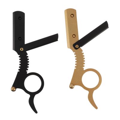 FRCOLOR 2pcs Manual Beard Shaver for Men Classic Finger Razor Safe Shaving Tool for Barbers Travel-friendly Design No Cutting Blade Included Black Gold
