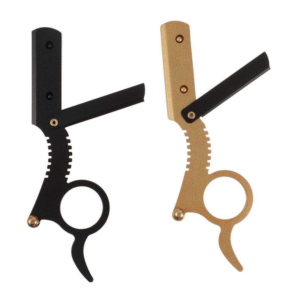 FRCOLOR 2pcs Manual Beard Shaver for Men Classic Finger Razor Safe Shaving Tool for Barbers Travel-friendly Design No Cutting Blade Included Black Gold