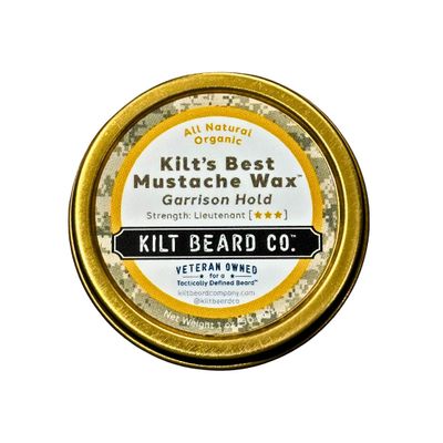 Kilt Beard Co. Garrison Hold Mustache Wax- Military- Grade Hold & Precision Styling- Non- Sticky, High Heat Tolerance- Unscented, All-Natural & Organic- Beeswax & Carnauba Wax