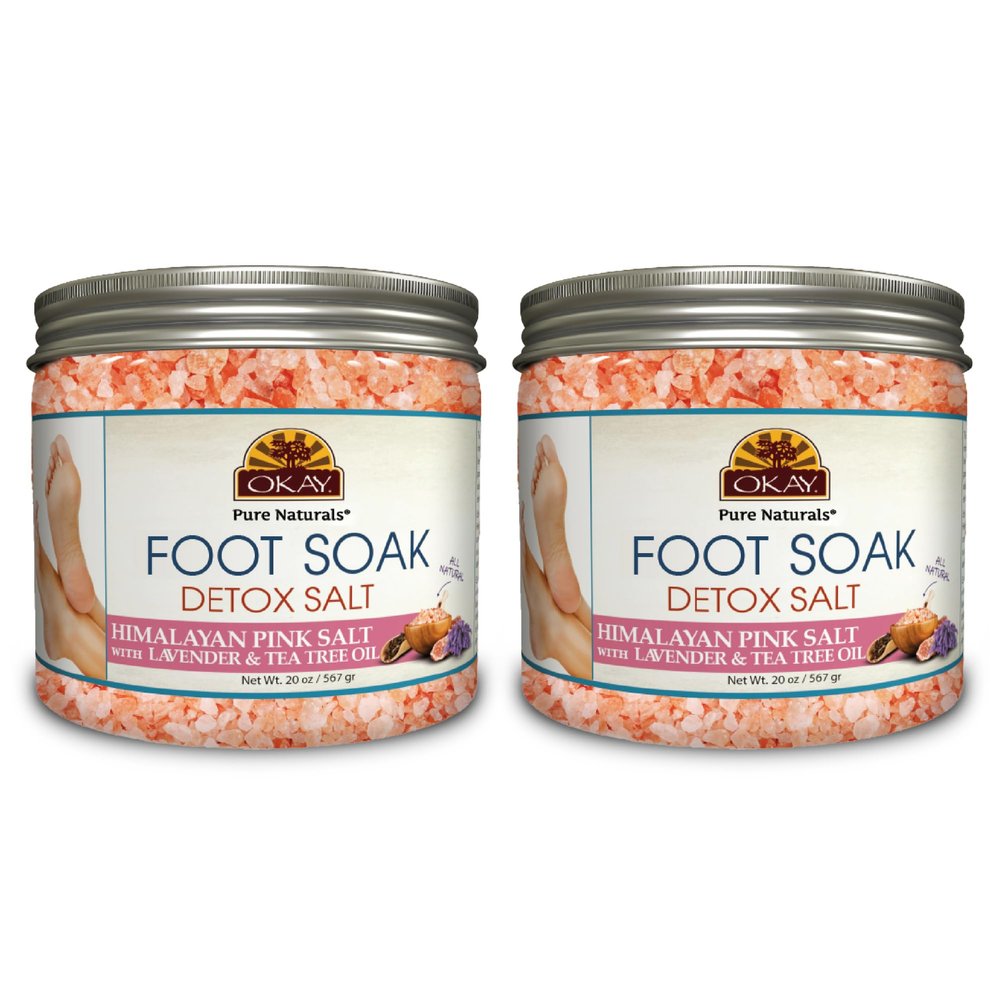 OKAY Foot Soak Detox Salt - Foot Soaking Salts for Dry Cracked Feet with Tea Tree Oil and Lavender Oil, Foot Bath, Pedicure Soak, Great for Men and Women, Athletes - 20 oz (Pack of 2)