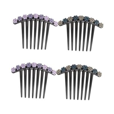 Beatifufu 4pcs Seven Tooth Hair Insert Comb Flower Design Women Headwear Rhinestone Hair Ornament for Parties Random Color
