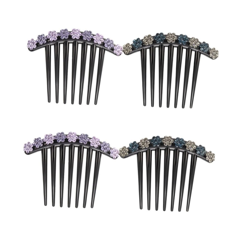 Beatifufu 4pcs Seven Tooth Hair Insert Comb Flower Design Women Headwear Rhinestone Hair Ornament for Parties Random Color